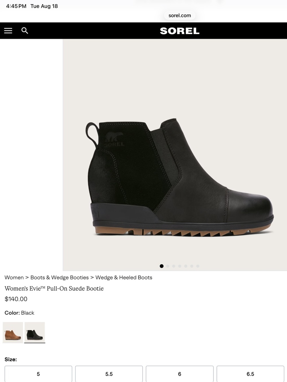 Sorel Black Evie Suede Pull-On Wedge Bootie new without box